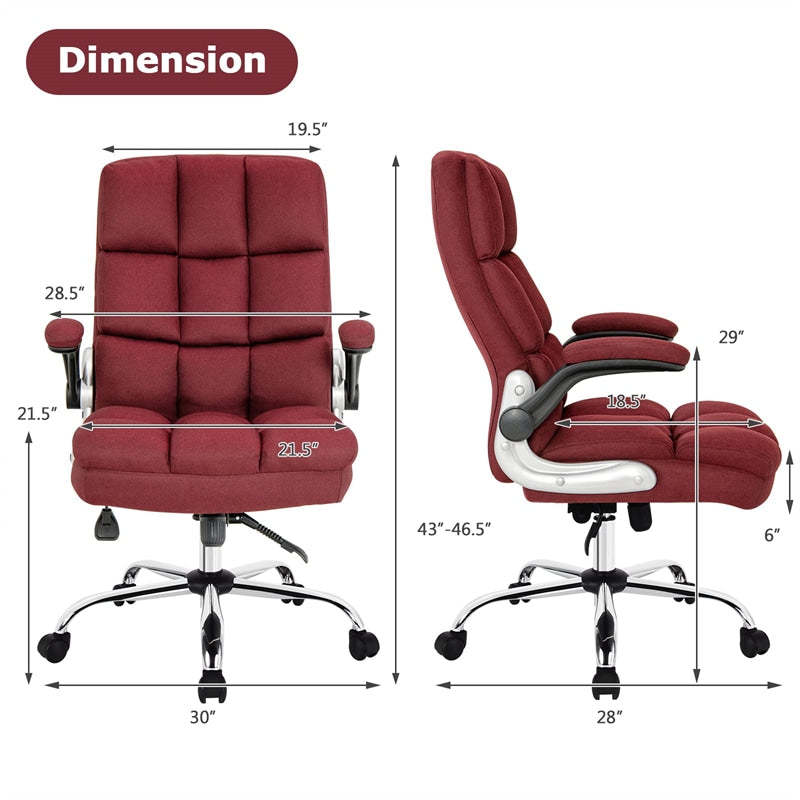 Big & Tall Ergonomic Office Chair, High-Back Executive Computer Desk Chair with Flip-Up Arms, Thick Padding, Adjustable Height, 400 LBS Capacity