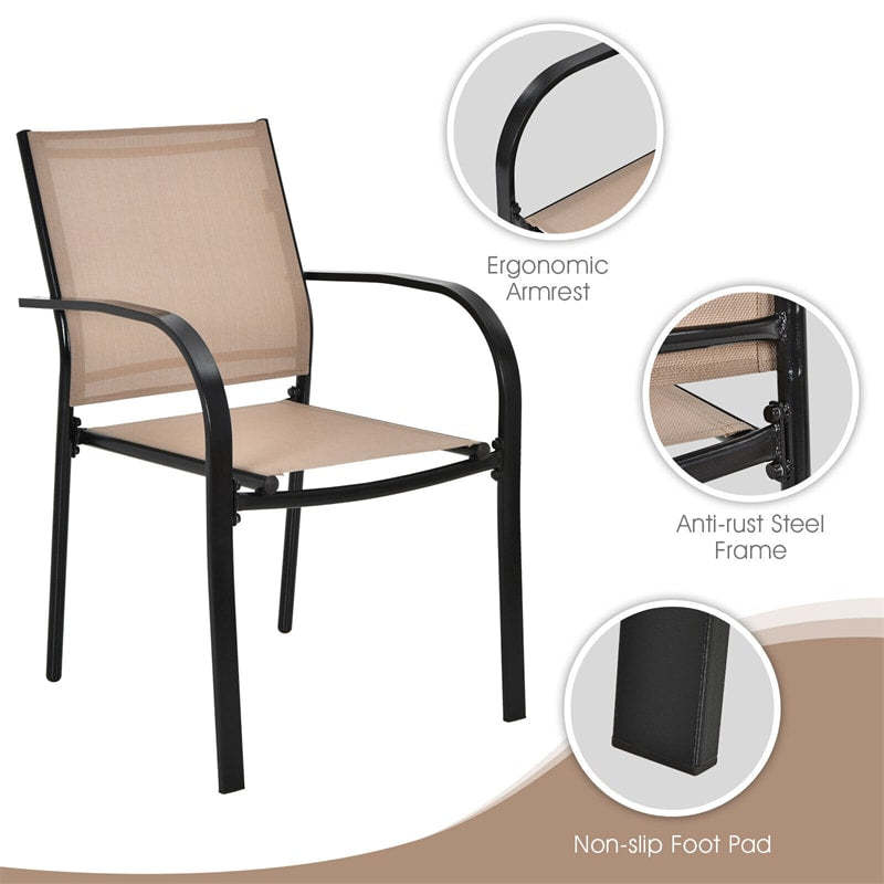 Set of 2 Patio Dining Chairs Outdoor Stackable Lawn Chairs with Armrests & Breathable Fabric