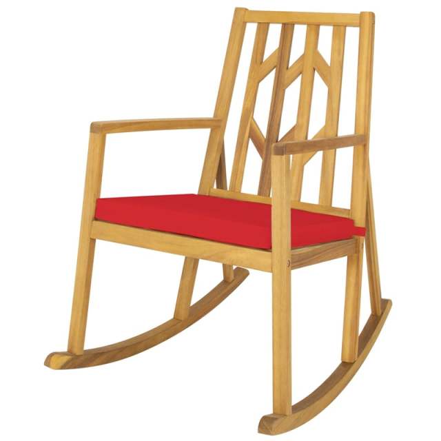 Outdoor Acacia Wood Rocking Chair with Removable Cushion & Armrest, Wood Patio Porch Rocker for Garden Backyard Poolside Deck