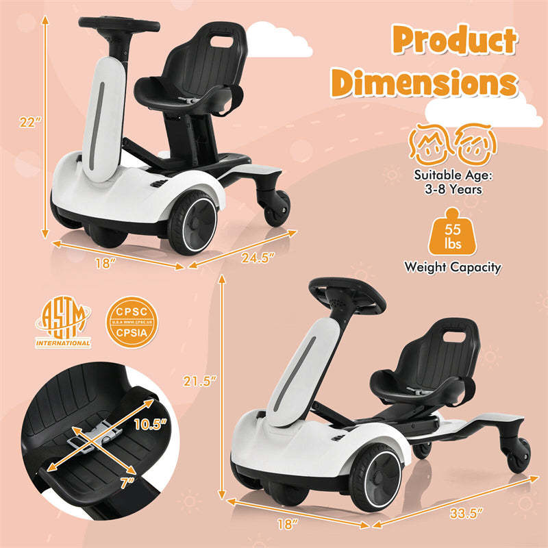 6V Electric Kids Ride-On Drift Car with 360° Spin, 2-Position Adjustable Seat, Horn & Engine, Drifting Go Kart Toy for Boys & Girls