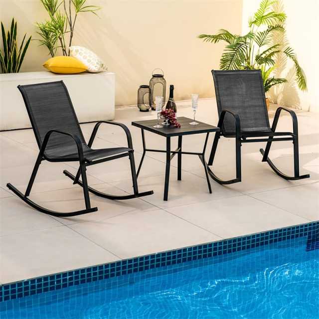 2PCS Outdoor Rocking Chairs, Ergonomic Patio Rockers with Breathable Fabric Seat & Back, Heavy-Duty Metal Frame for Backyard, Garden Front Porch