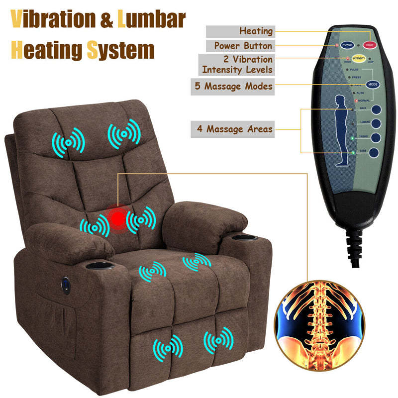 Power Lift Recliner Chair Fabric Electric Massage Reclining Sofa Elderly Lift Chair with 8 Point Massage Lumbar Heat USB Charge Port