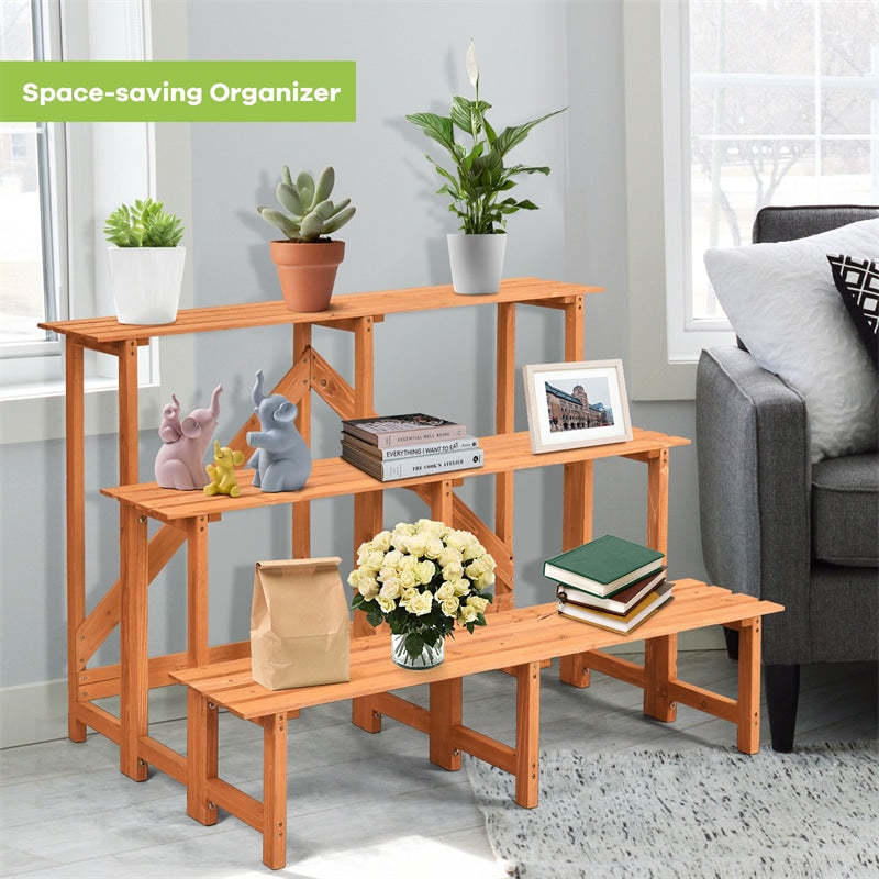 3 Tier Wide Wood Step Ladder Plant Stand Flower Pot Holder
