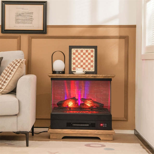 27" Electric Fireplace with Mantel, 1400W Freestanding Heater, 3-Sided Glass View, 7 Flame Colors, Remote Control, 6H Timer, Overheat Protection