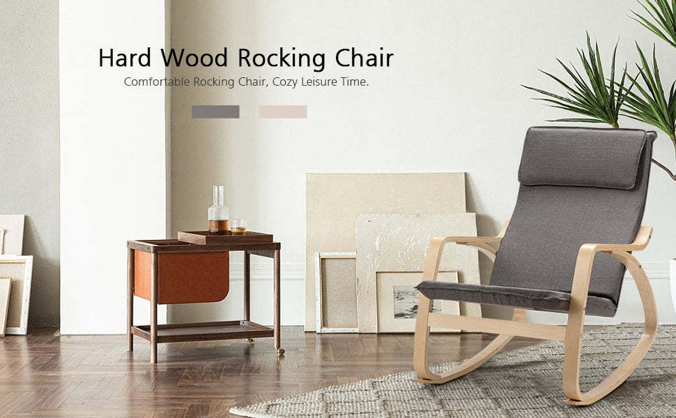 Modern Bentwood Rocking Chair Relax Rocker Lounge Chair with Removable Upholstered Cushion