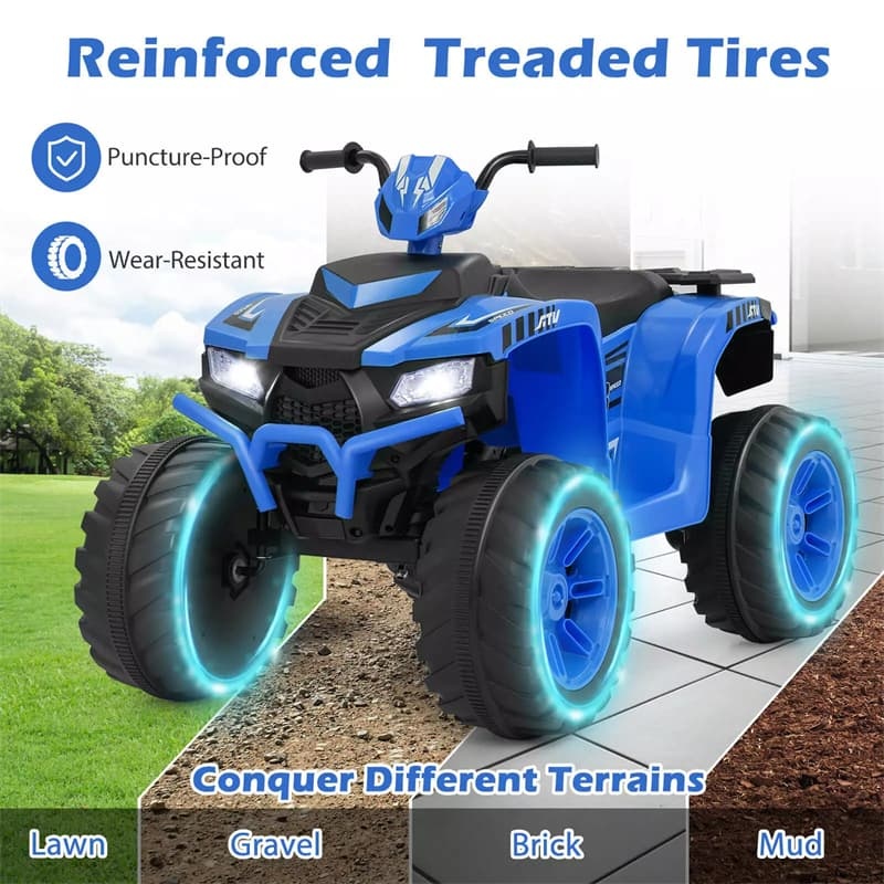 24V Kids Ride On ATV, Battery Powered Electric 4-Wheeler Quad Car with Wireless Connection & LED Lights for Boys/Girls Ages 3-8