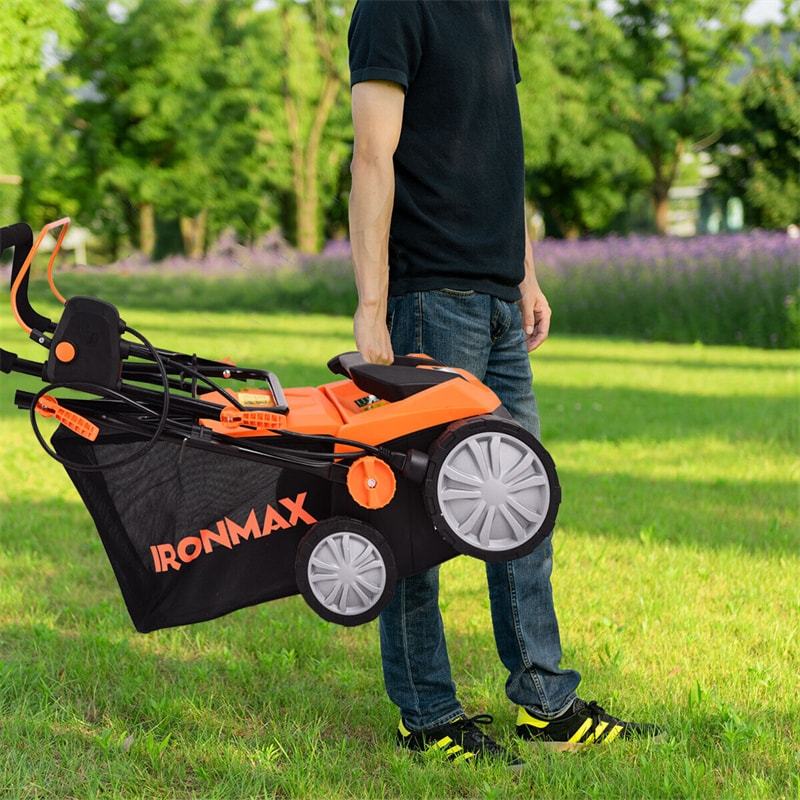 2-in-1 Electric Corded Lawn Dethatcher, 15-Inch 13Amp Lawn Scarifier with 5 Cutting Heights, 13.5 Gallon Collection Bag & 2 Removable Blades