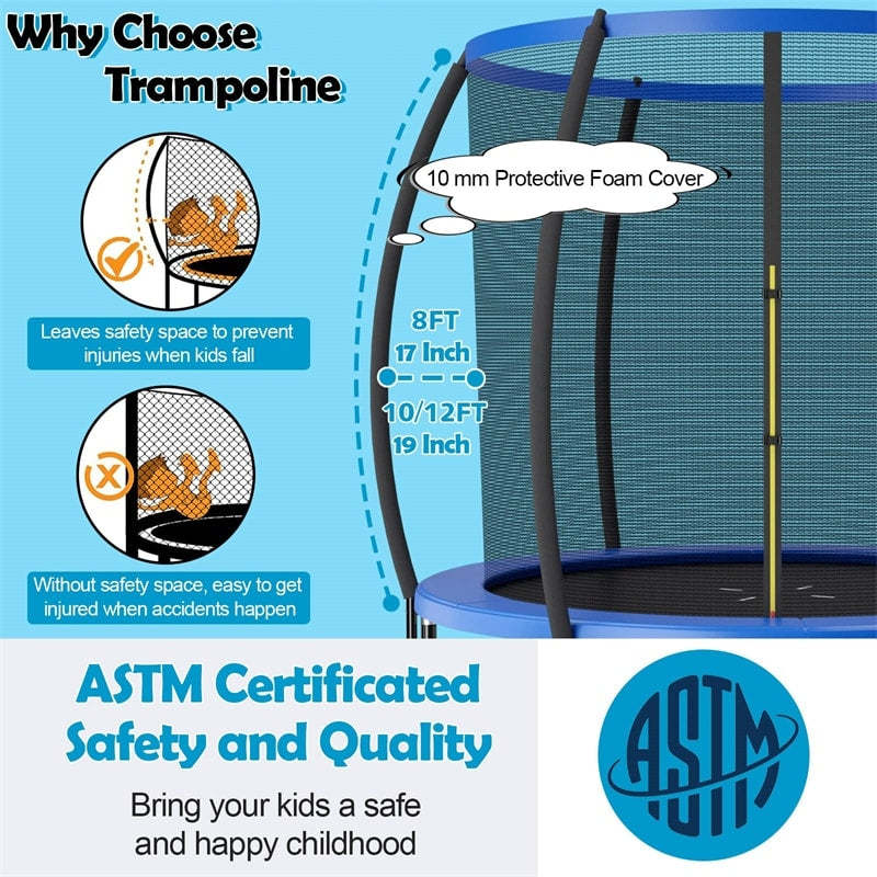 8FT Trampoline Outdoor Recreational Trampoline with Enclosure Net Safety Pad & Ladder for Kids Adults