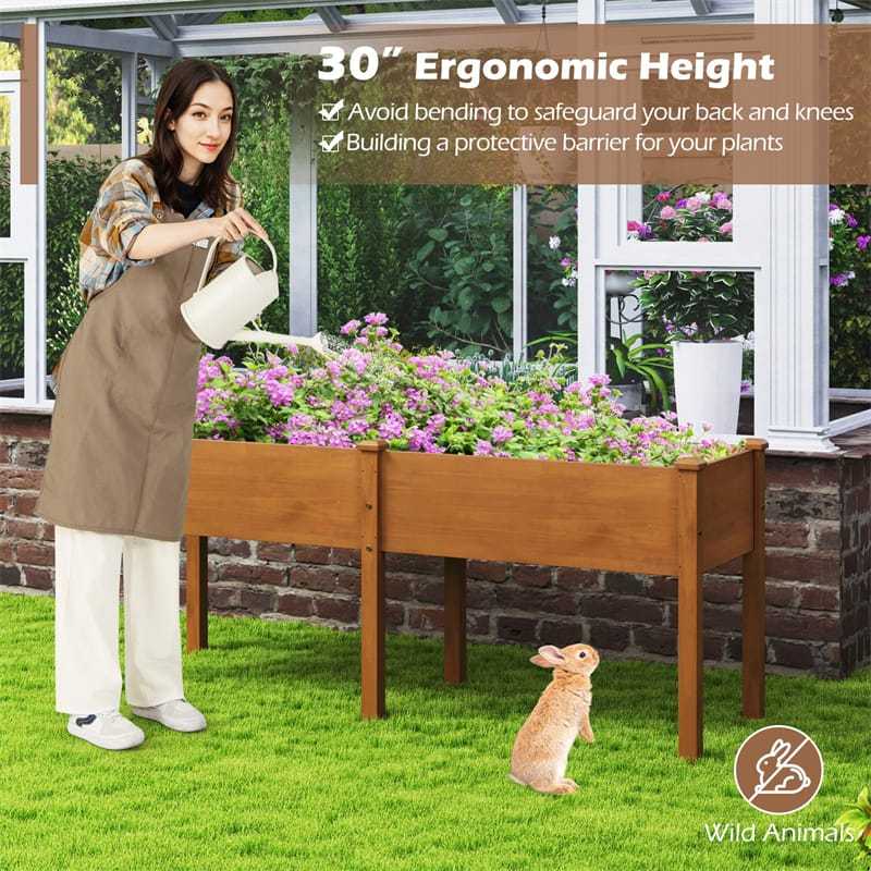 Wood Raised Garden Bed with 6 Legs, Divider Panel & Drainage, Elevated Planter Box for Vegetables, Flowers, 73x23x30 Inch