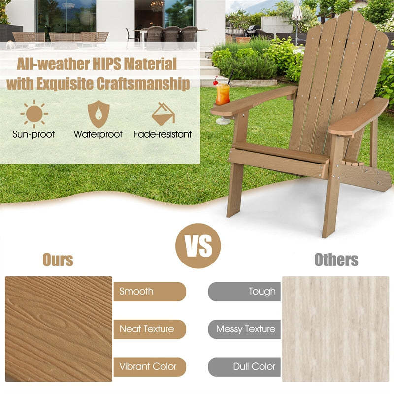 Outdoor HIPS Adirondack Chair, Weather Resistant Wood Fire Pit Chair with Hidden Cup Holder & 380 LBS Capacity for Patio, Backyard, Garden
