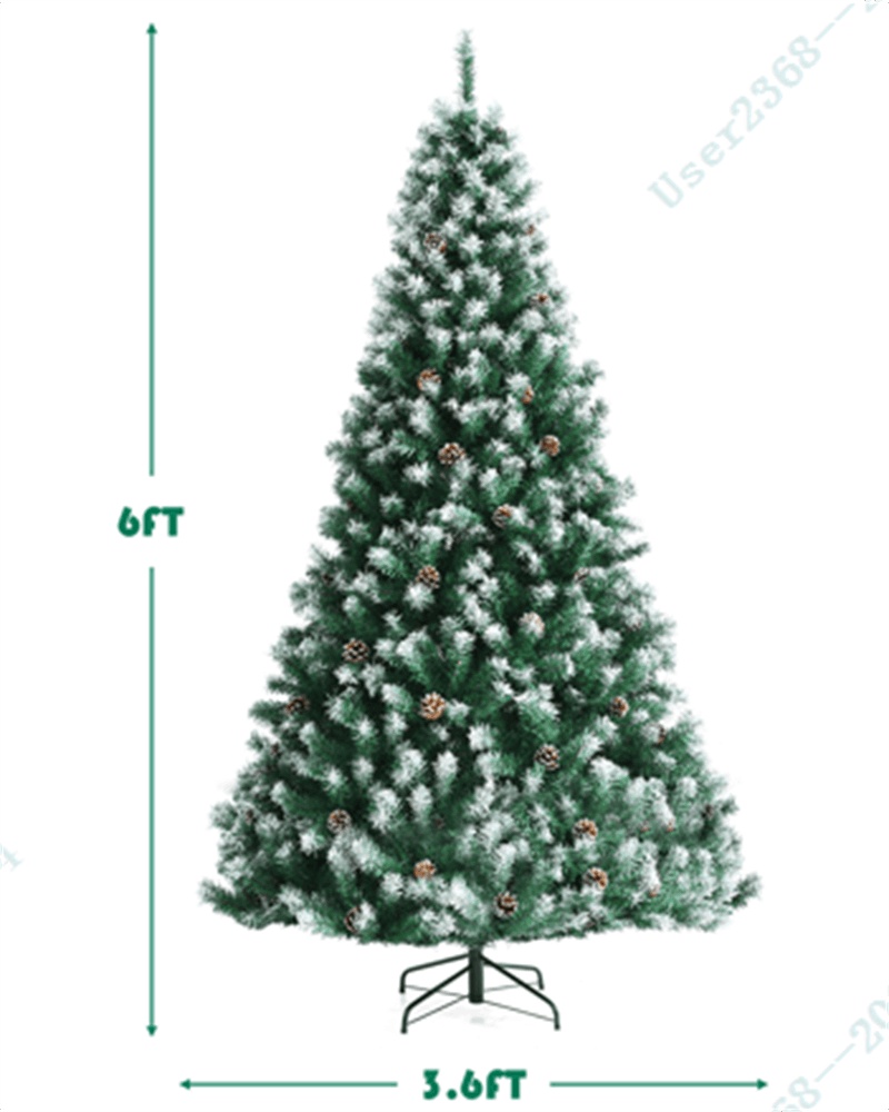 6ft Unlit Artificial Snow Flocked Christmas Tree with Pine Cones and Metal Stand