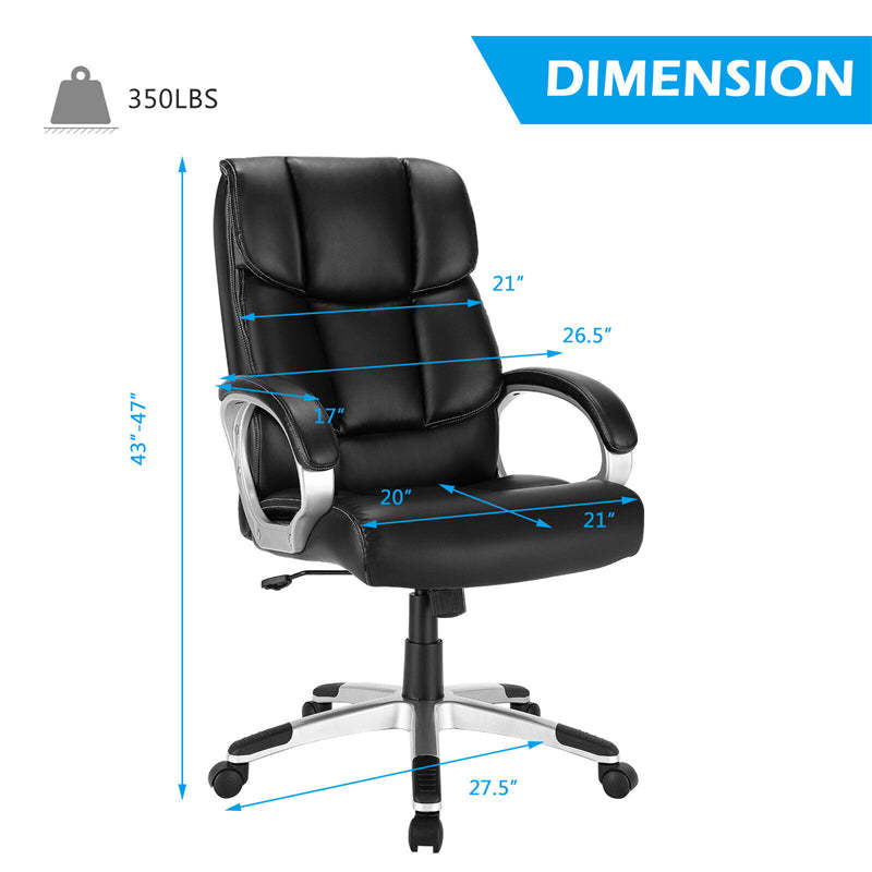 Big & Tall Executive Office Chair, 350lbs Capacity, High-Back Leather Desk Chair Adjustable Swivel Chair with Soft Armrests & Lumbar Support