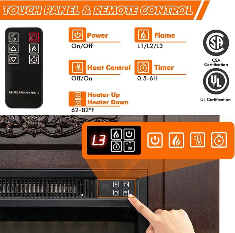 32" Electric Fireplace TV Stand with Mantle 1400W Freestanding Fireplace Heater with Remote Control & Overheat Protection