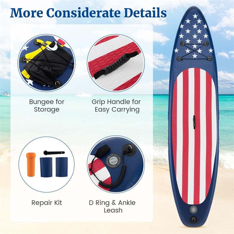 10' Inflatable Stand Up Paddle Board, Portable SUP Board with Adjustable Paddle, 5 D Rings, Backpack, Hand Pump, Repair Kit for Youth & Adults