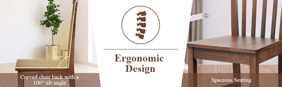 Wood Dining Chairs Set of 2, Modern Armless Kitchen Chairs with Slat Back & Rubber Wood Legs, Farmhouse Dining Room Chairs for Kitchen, Restaurant