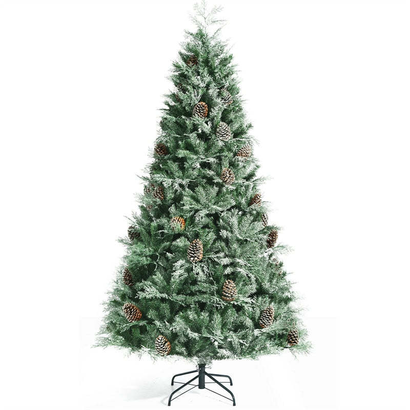 8ft Snow Flocked Christmas Tree Hinged Artificial Xmas Tree with 1651 Branch Tips