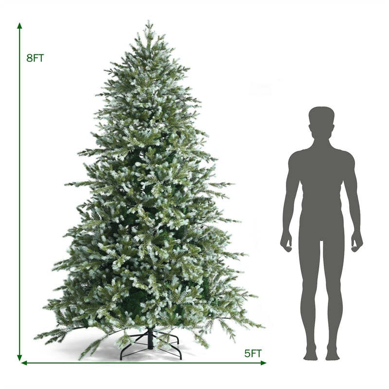 8FT Unlit Artificial Christmas Tree, Hinged Spruce Green Xmas Tree with Folding Metal Stand, 1658 Realistic PE & PVC Tips for Holiday Decor