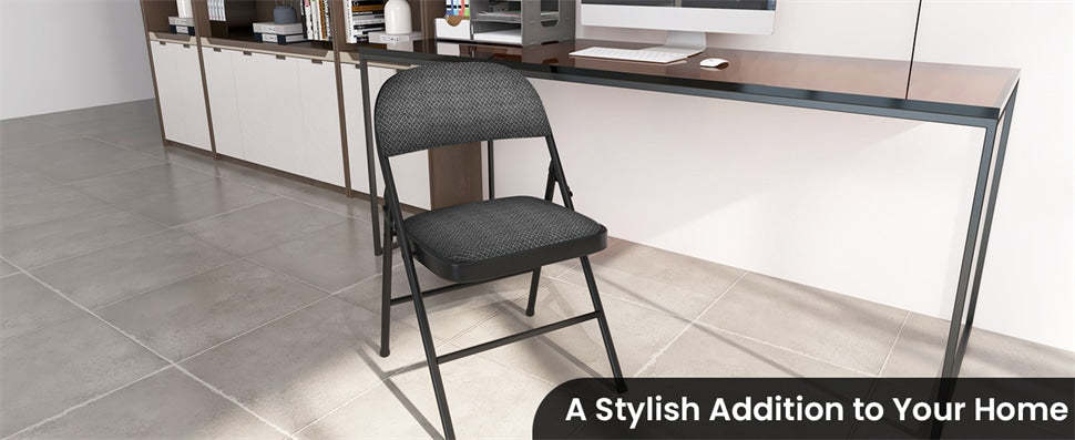 4-Pack Folding Chairs Home Office Chairs with Padded Seat, Metal Frame Fabric Dining Chairs Set of 4 Outdoor Indoor Upholstered Restaurant Chairs