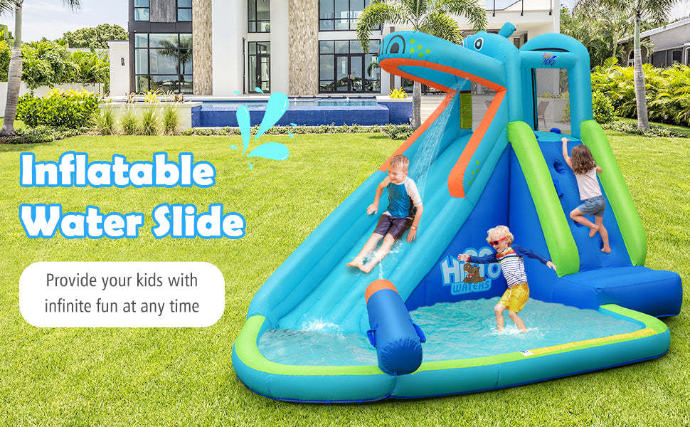 5 in 1 Inflatable Water Slide Hippo Water Park Bounce House with 740W Air Blower
