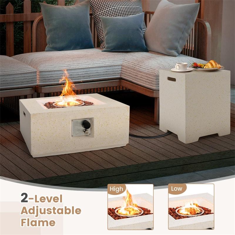 2 Piece Patio Propane Fire Pit Table Set 40,000 BTU 28" Terrazzo Gas Fire Table with 16" Hideaway Tank Holder, Protective Covers & CSA Certification