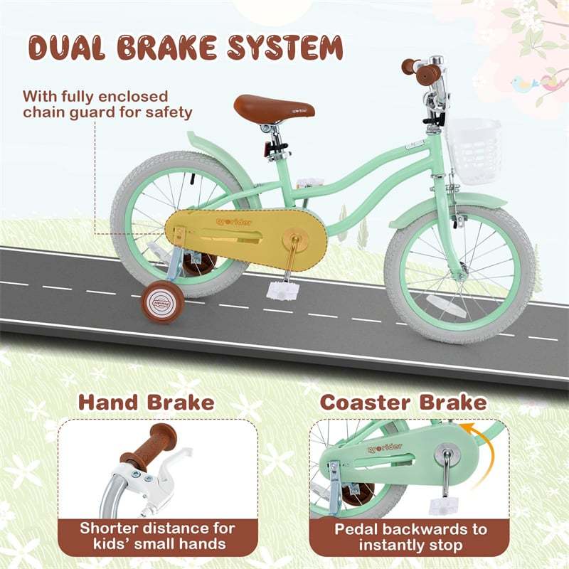 16" Kids Bike, Toddler Bicycle with Training Wheels, Adjustable Seat & Removable Basket, Boys Girls Bike for 3-8 Years Old