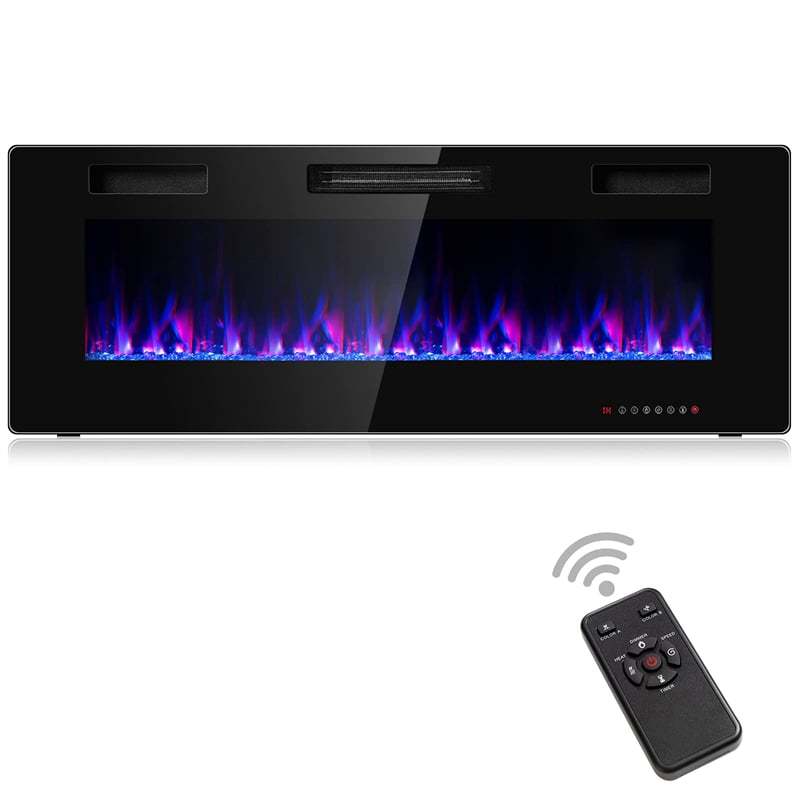 68" Ultra-Thin Electric Fireplace Insert, Recessed Wall Mounted Fireplace with Crystal Log Decoration, Adjustable Flame, Remote Control, ETL Certified
