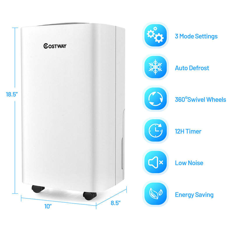 24 Pint Portable Dehumidifier for Home & Basements, 1500 Sq. Ft. Dehumidifier with 4 Wheels, 24H Timer, Auto/Manual Drainage
