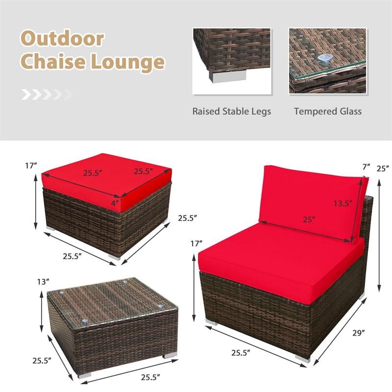 5-Piece Outdoor Rattan Chaise Lounge Set with Ottomans, Coffee Table & Washable Cushions, Patio Sectional Sofa Set for Backyard, Poolside