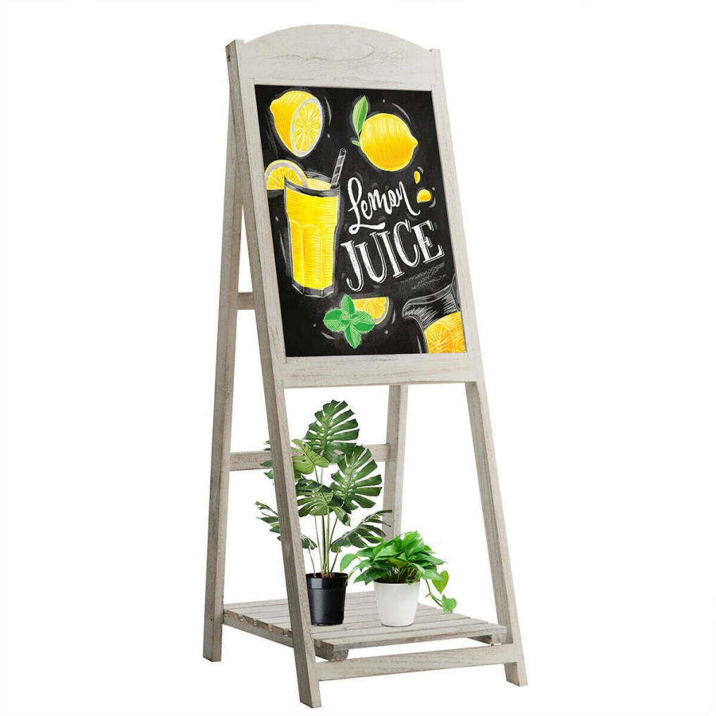 45-Inch Vintage Folding Wood Chalkboard Easel with Display Shelf
