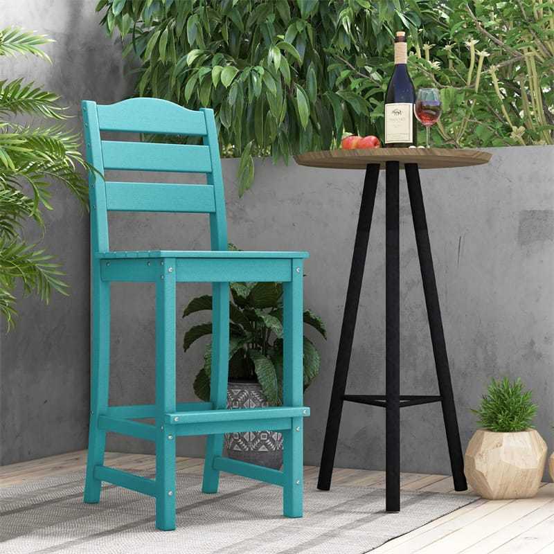 Outdoor HDPE Bar Stools Set of 2, 30" Tall All-Weather Patio Bar Chairs with Backrest & Footrest for Garden, Backyard, Easy Maintenance