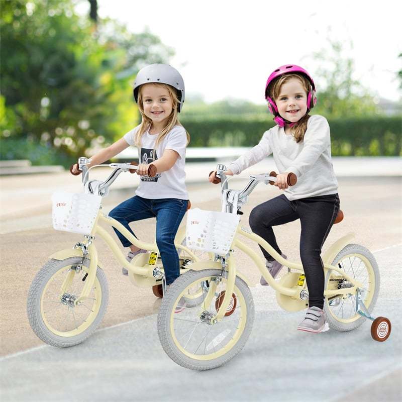 16" Kids Bike, Toddler Bicycle with Training Wheels, Adjustable Seat & Removable Basket, Boys Girls Bike for 3-8 Years Old