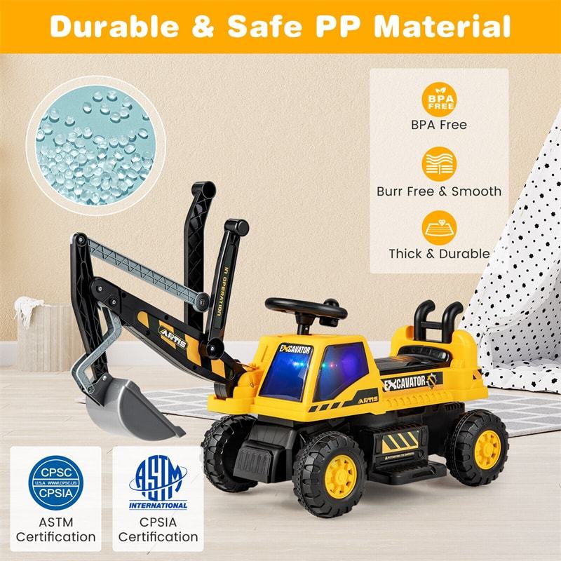 Kids Ride On Excavator 6V Battery Powered Ride On Bulldozer Loader Digger Toy Car Construction Vehicle with Under Seat Storage & Lights