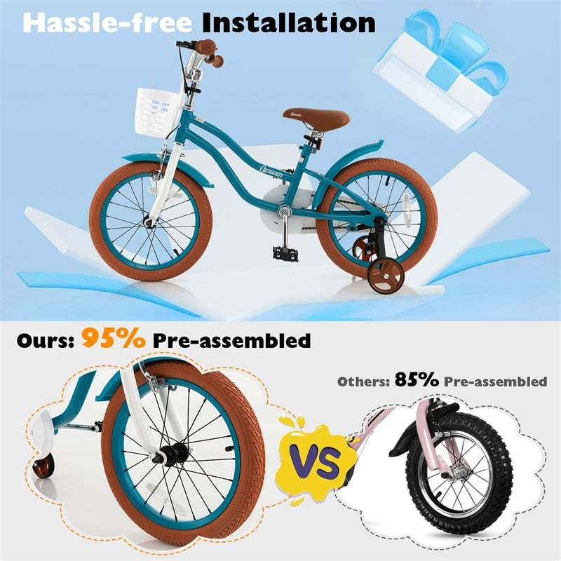 16" Kids Bike, Toddler Bicycle with Training Wheels, Adjustable Seat & Removable Basket, Boys Girls Bike for 3-8 Years Old