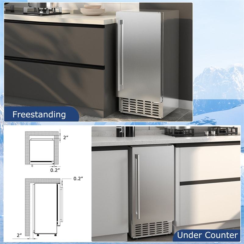 Under Counter Nugget Ice Maker, 80lbs/Day Freestanding Built-in Stainless Steel Ice Machine, Self-Cleaning, LCD Control, 24H Timer for Home Commercial