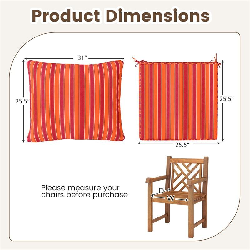 Deep Seat & Back Cushion Set with Rope Ties, Waterproof 6" Thick Indoor/Outdoor Chair Pads for Patio Furniture & Poolside