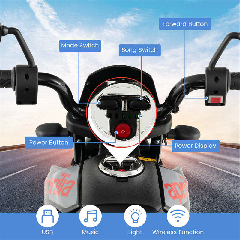 12V Kids Ride On Motorcycle, Licensed Aprilia Electric Dirt Bike with Training Wheels & Headlights, Battery Powered Ride On Car for Ages 3+