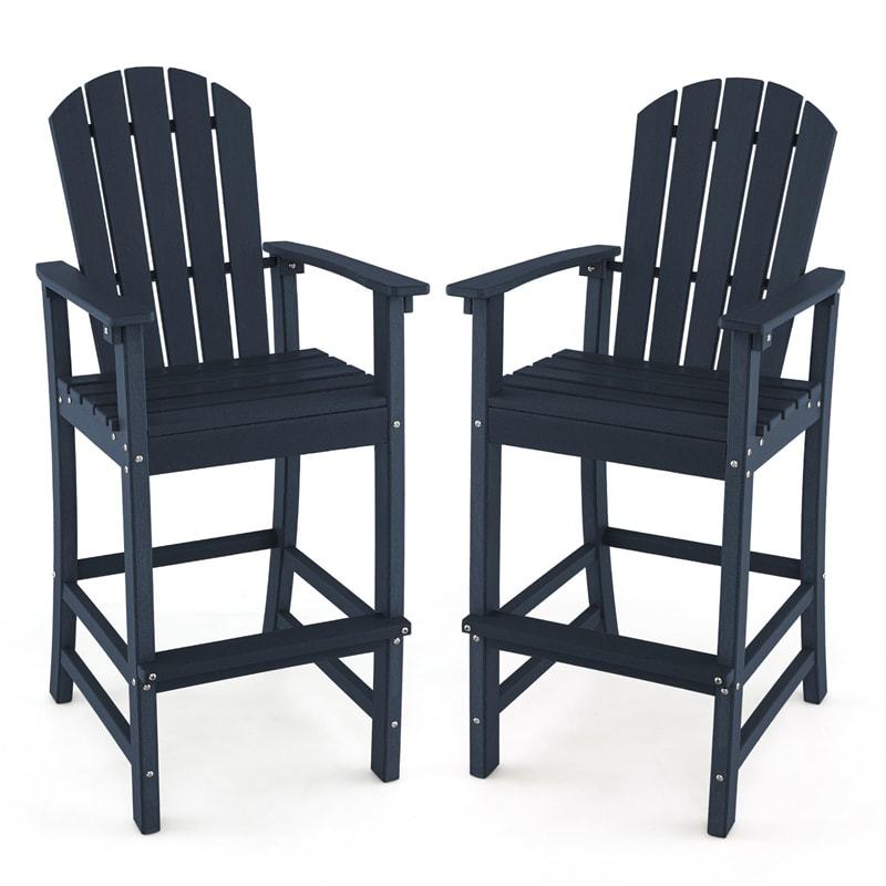 Outdoor HDPE Adirondack Bar Stools Set of 2, 30" Tall Adirondack Chairs with High Backrest & Footrest, 360LBS Capacity for Poolside, Patio