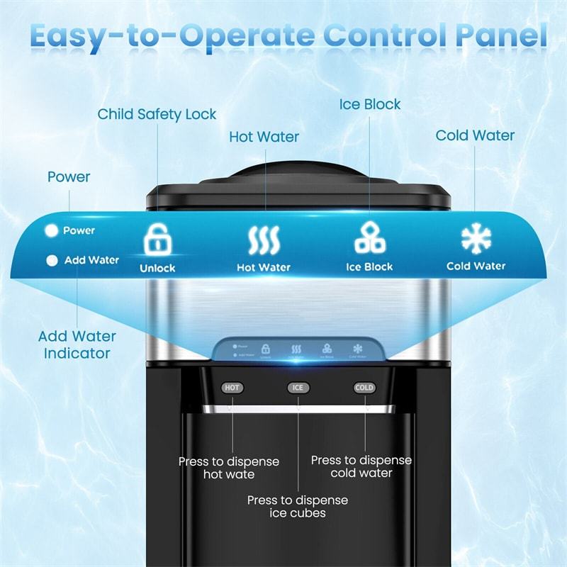 3-in-1 Countertop Ice Maker with Hot/Cold Water Dispenser, 48LBS/24H Portable Ice Machine with Safety Lock, Water Cooler for Home Kitchen, Office, RV
