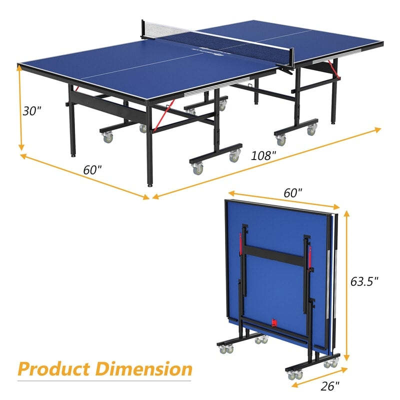 Foldable Table Tennis Table, 9'x5' Professional Ping Pong Table with Single/Double Player Mode & Wheels for Indoor Outdoor Playing