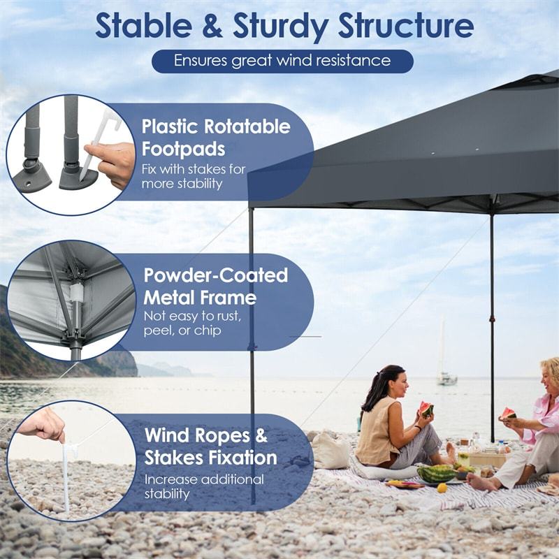10' x 10' Pop Up Canopy Tent Easy Set-up Instant Canopy Outdoor Folding Tent Adjustable Height Sun Shelter with Center Lock & Carry Bag