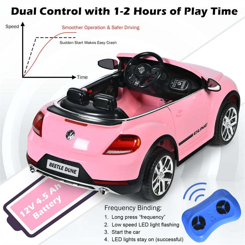 Licensed Volkswagen Beetle 12V Battery Powered Kids Electric Ride On Car w/ Remote