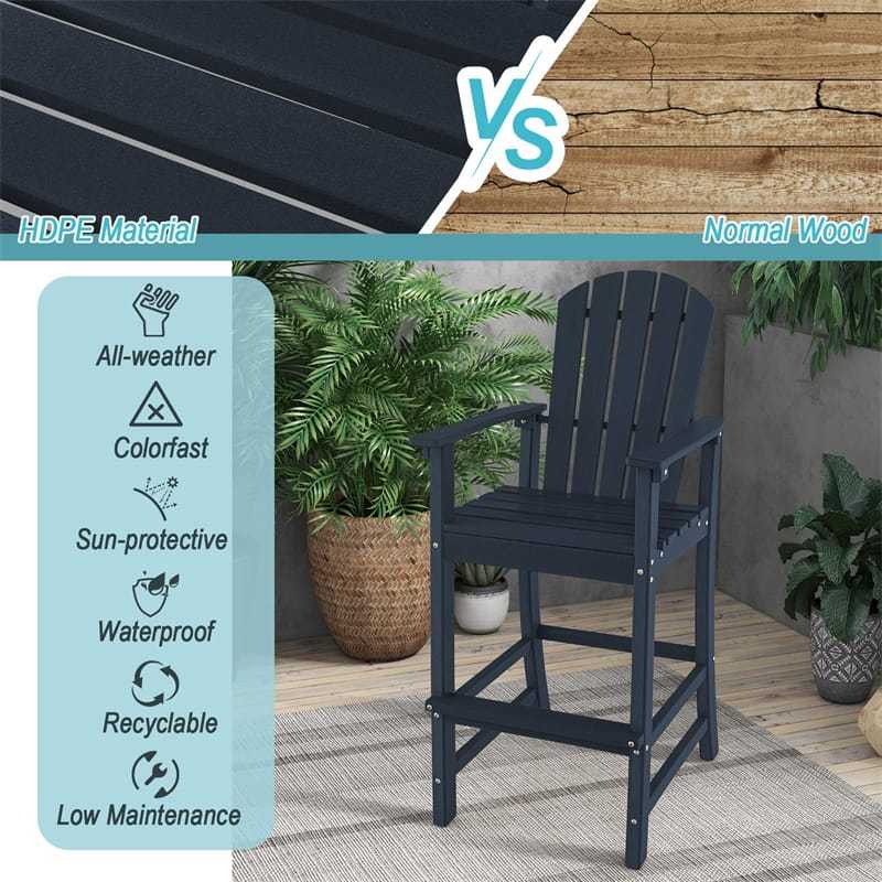 Outdoor HDPE Adirondack Bar Stools Set of 2, 30" Tall Adirondack Chairs with High Backrest & Footrest, 360LBS Capacity for Poolside, Patio