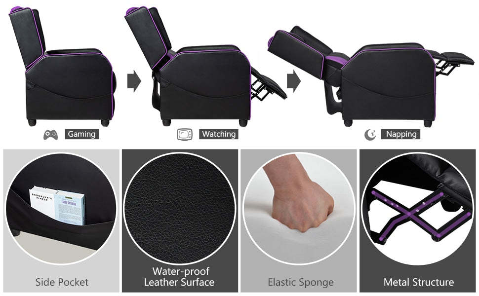 Adjustable Gaming Recliner Chair Racing Style PU Leather Single Recliner Sofa with Massage