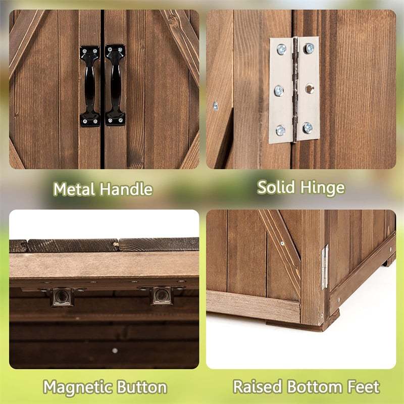 Wooden Outdoor Storage Shed 2.5 x 2 FT Compact Fir Wood Tool Shed Patio Storage Cabinet Garden Organizer with Double Doors & Handles