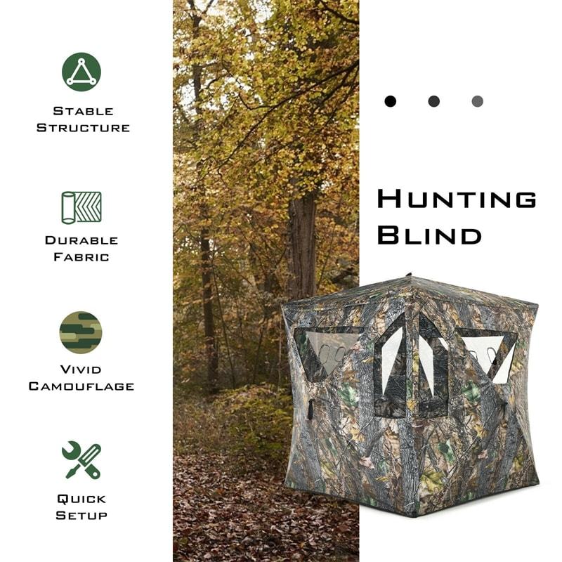 3 Person Portable Pop-Up Hunting Blind Tent w/Mesh Windows and Carrying Bag