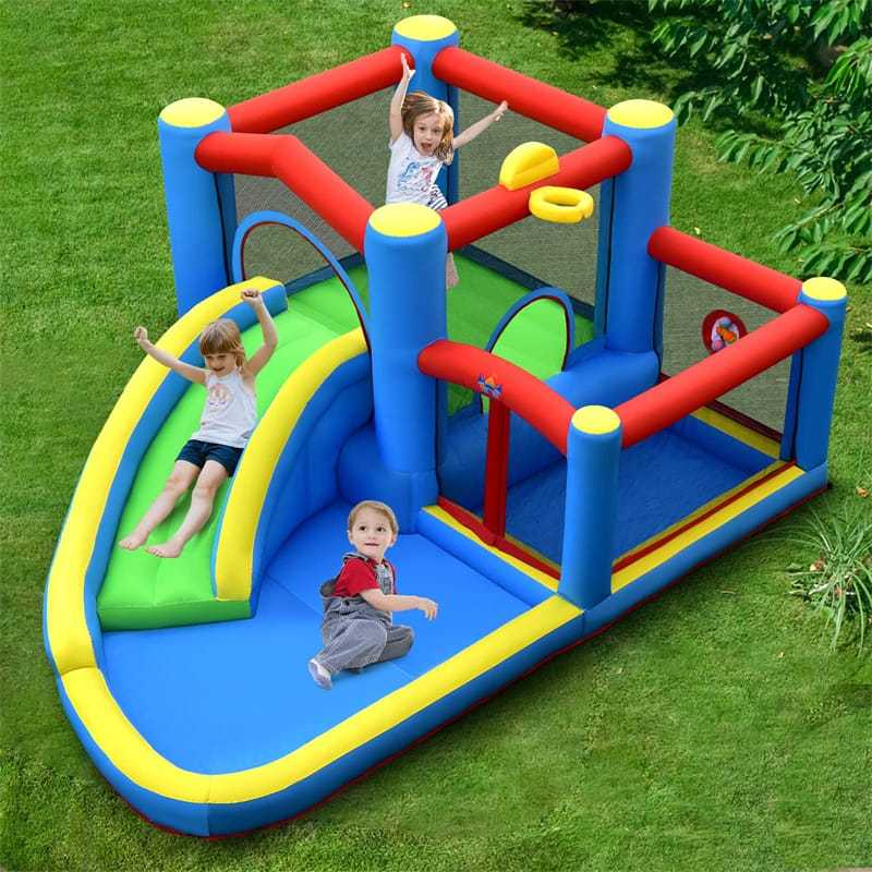 Inflatable Water Slide Mighty Bounce House Jumper Water Park with Slide, Splash Pool, Target Balls & 480W Blower for Kids Indoor Outdoor Party Fun