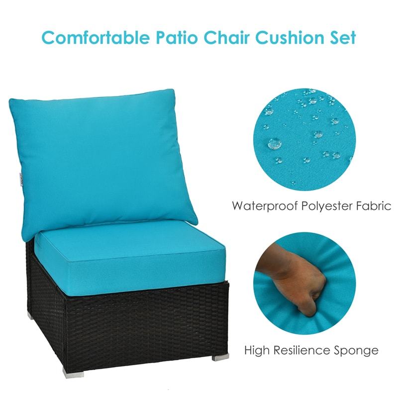 Deep Seat & Back Cushion Set with Rope Ties, Waterproof 6" Thick Indoor/Outdoor Chair Pads for Patio Furniture & Poolside