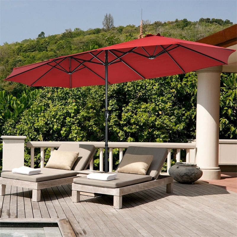 15FT Double-Sided Patio Umbrella Twin Outdoor Market Umbrella with 12-Rib Structure