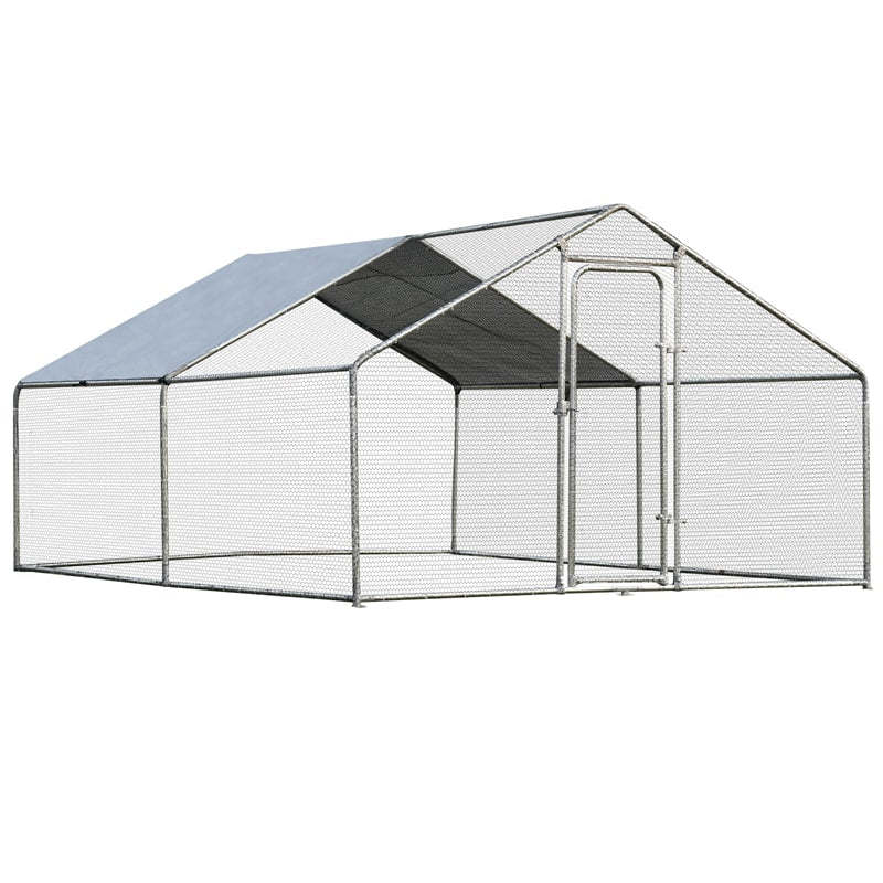 10' x 13‘ Large Metal Chicken Coop, Walk-in Poultry Cage Hen Run House Shade Cage with Waterproof Cover for Outdoor Backyard Farm