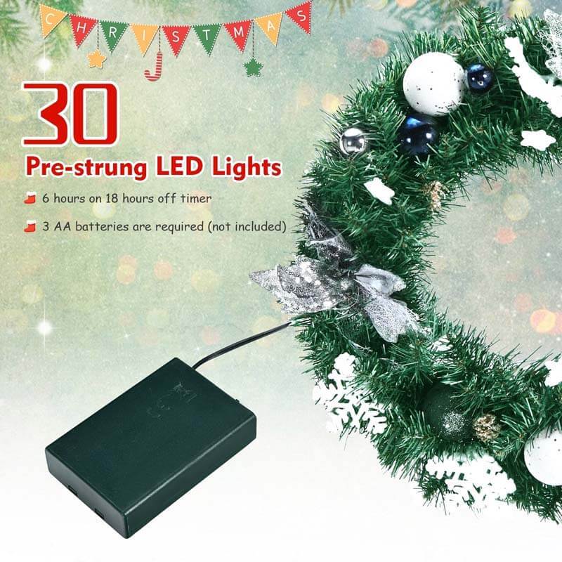 20 Inch Pre-lit Artificial Christmas Wreath with 30 LED Lights